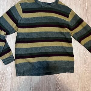 Striped Men's Sweater - Green and Yellow